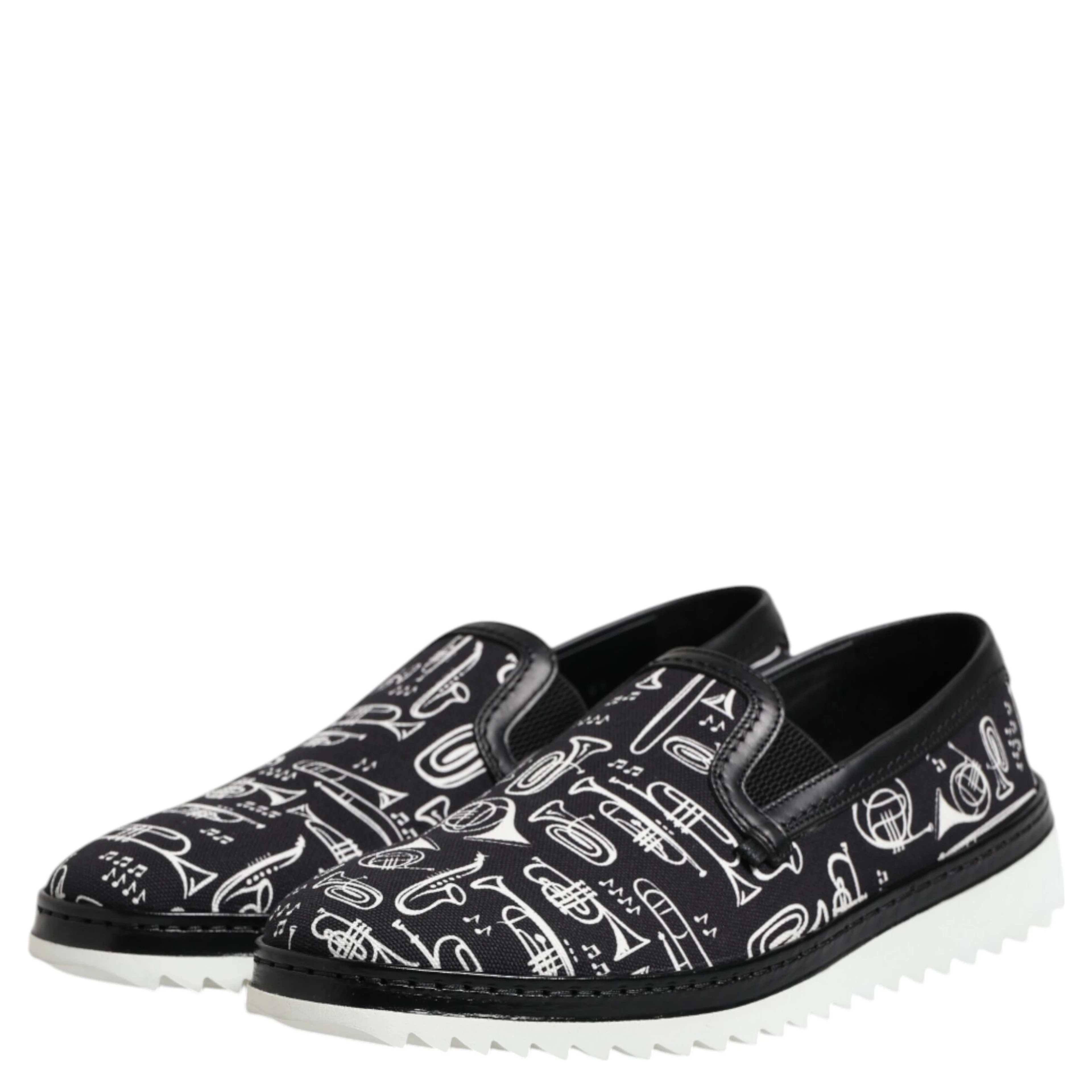 Black Slip On Printed Men Loafers Shoes