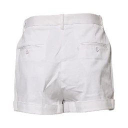 White Cotton Mid Waist Women Bermuda Shorts