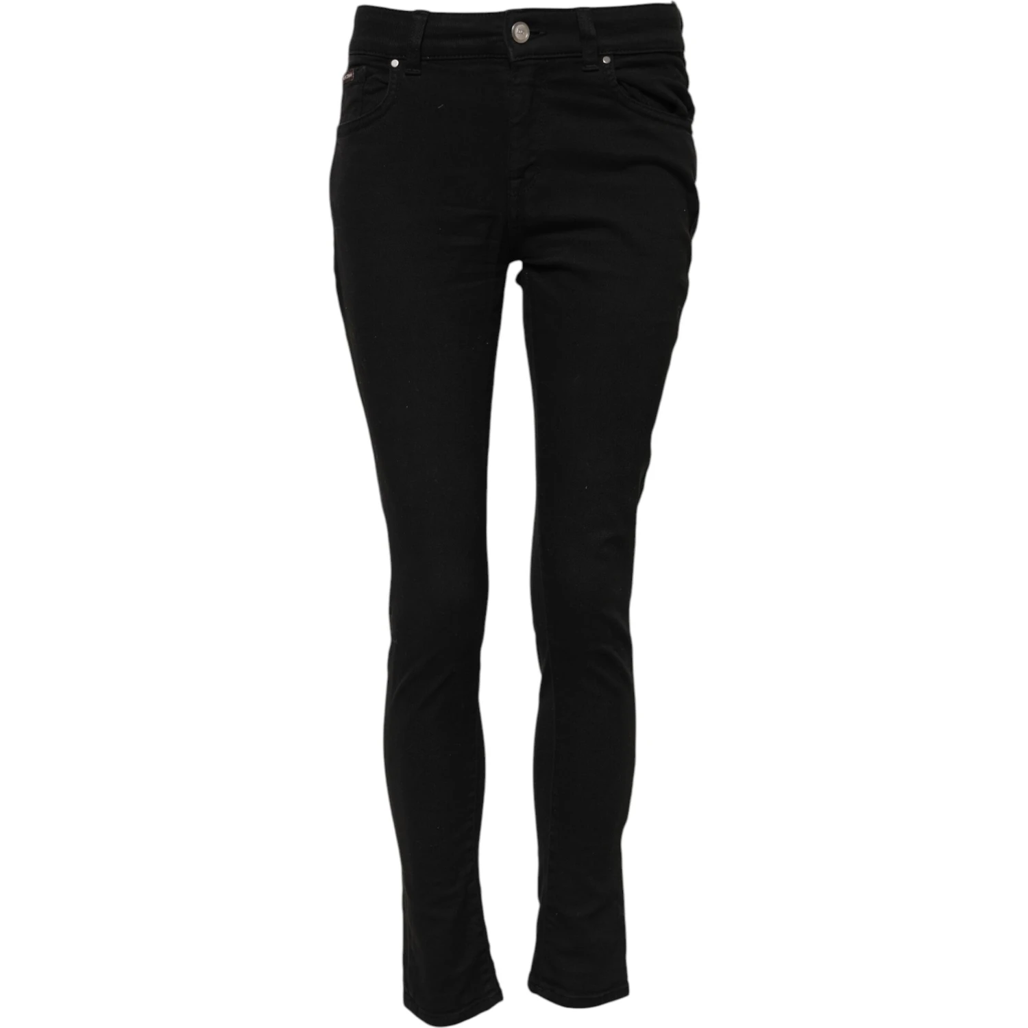 Black Skinny Cotton Mid Waisted Denim Jeans