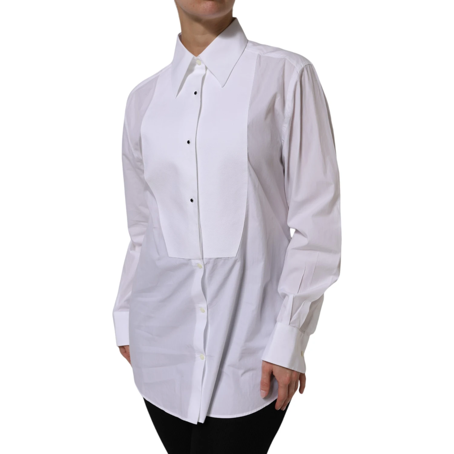 White Cotton Long Sleeves Collared Top Shirt