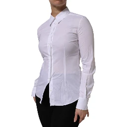 White Cotton Collared Long Sleeves Top Shirt