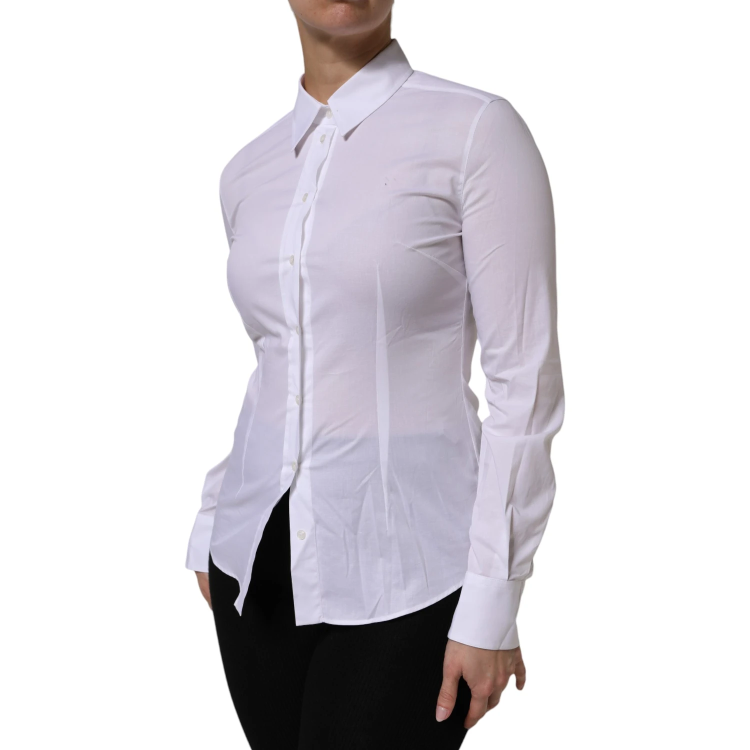 White Cotton Collared Long Sleeves Top Shirt