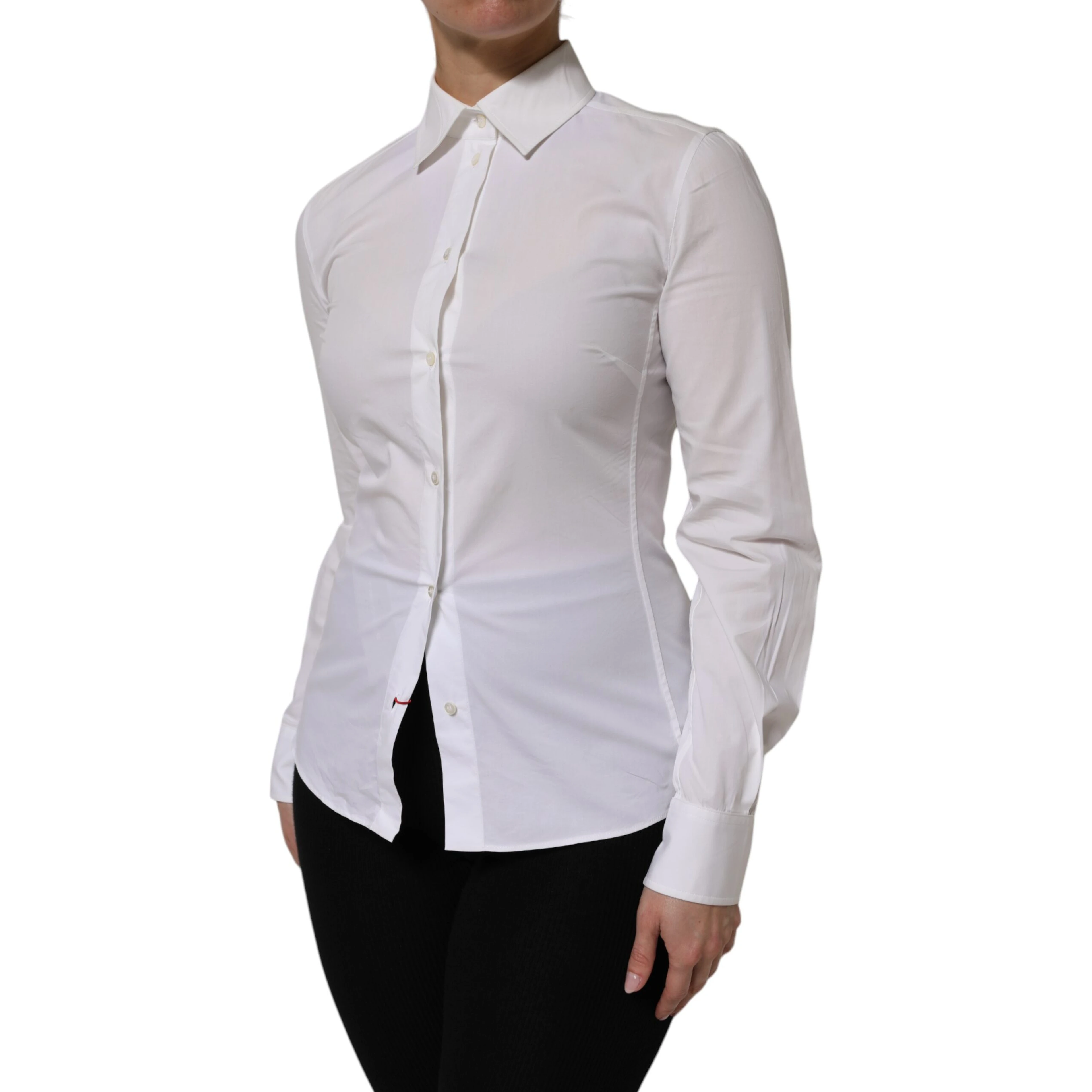 White Cotton Collared Long Sleeves Top Shirt
