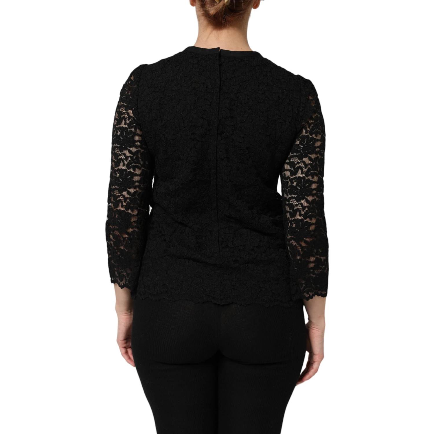 Black Nylon Lace Long Sleeve Blouse Top