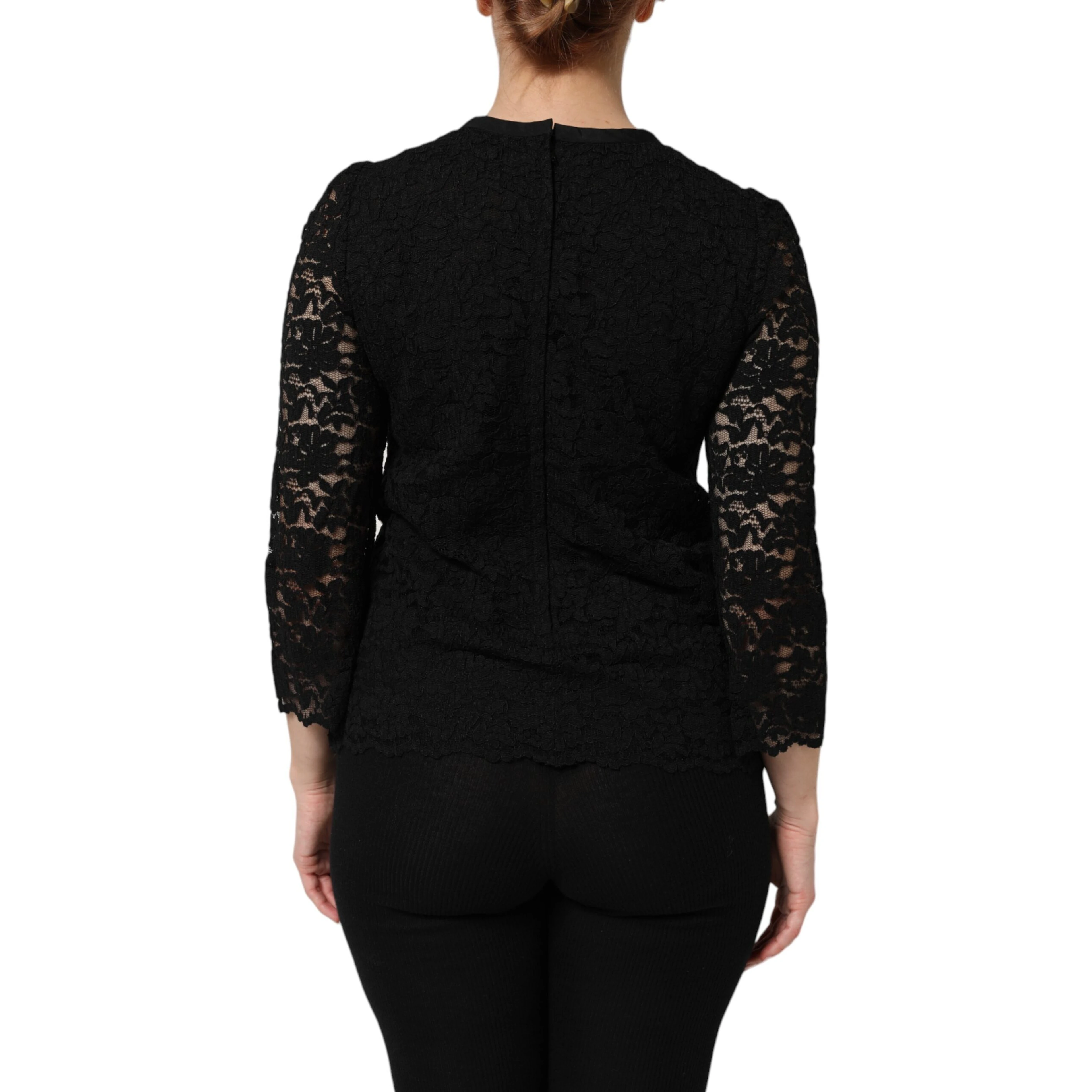 Black Nylon Lace Long Sleeve Blouse Top