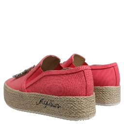 Pink Canvas Crystal Embellished Slip On Shoes