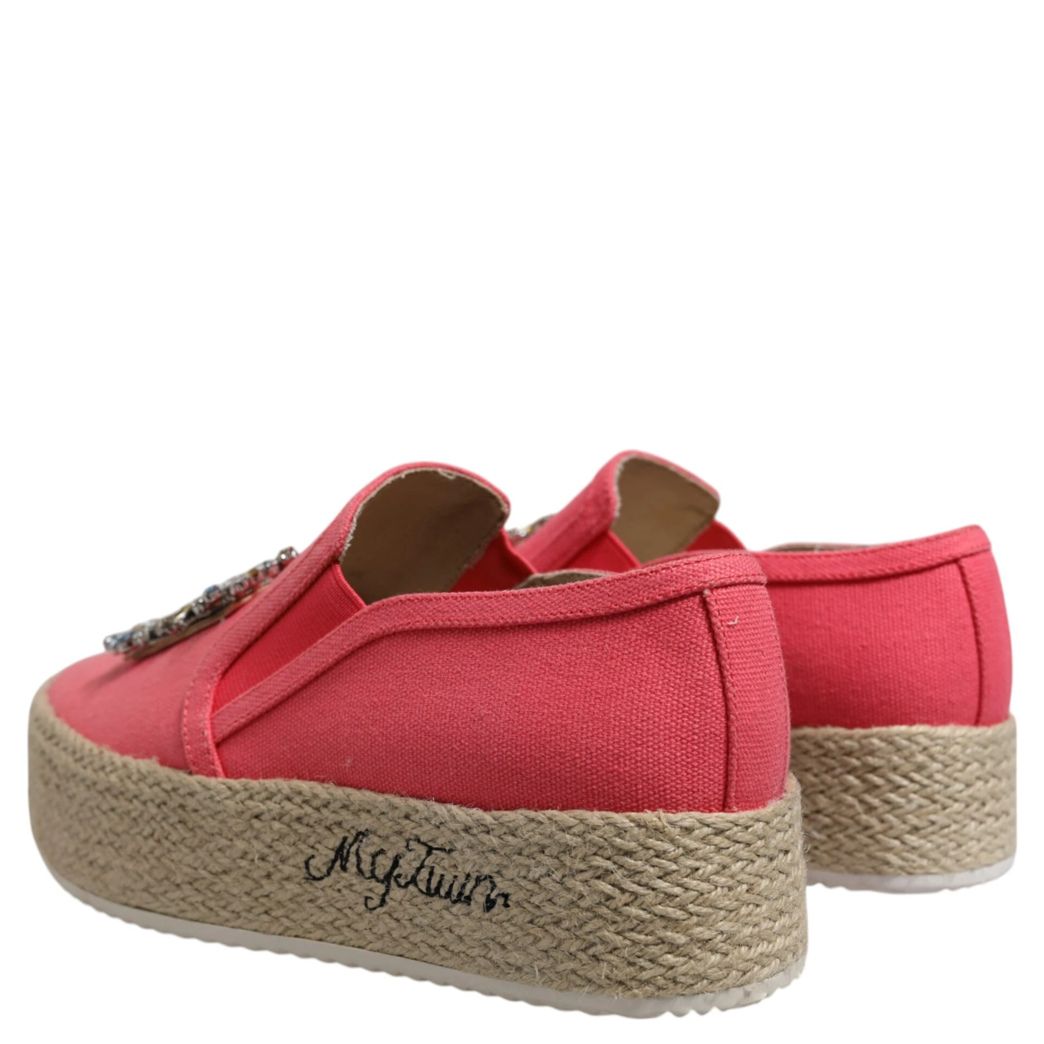 Pink Canvas Crystal Embellished Slip On Shoes