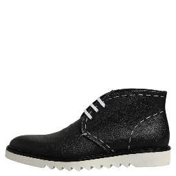 Black White Leather Ankle Boots Shoes