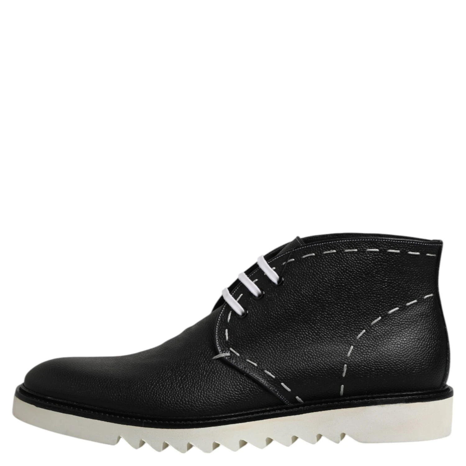 Black White Leather Ankle Boots Shoes