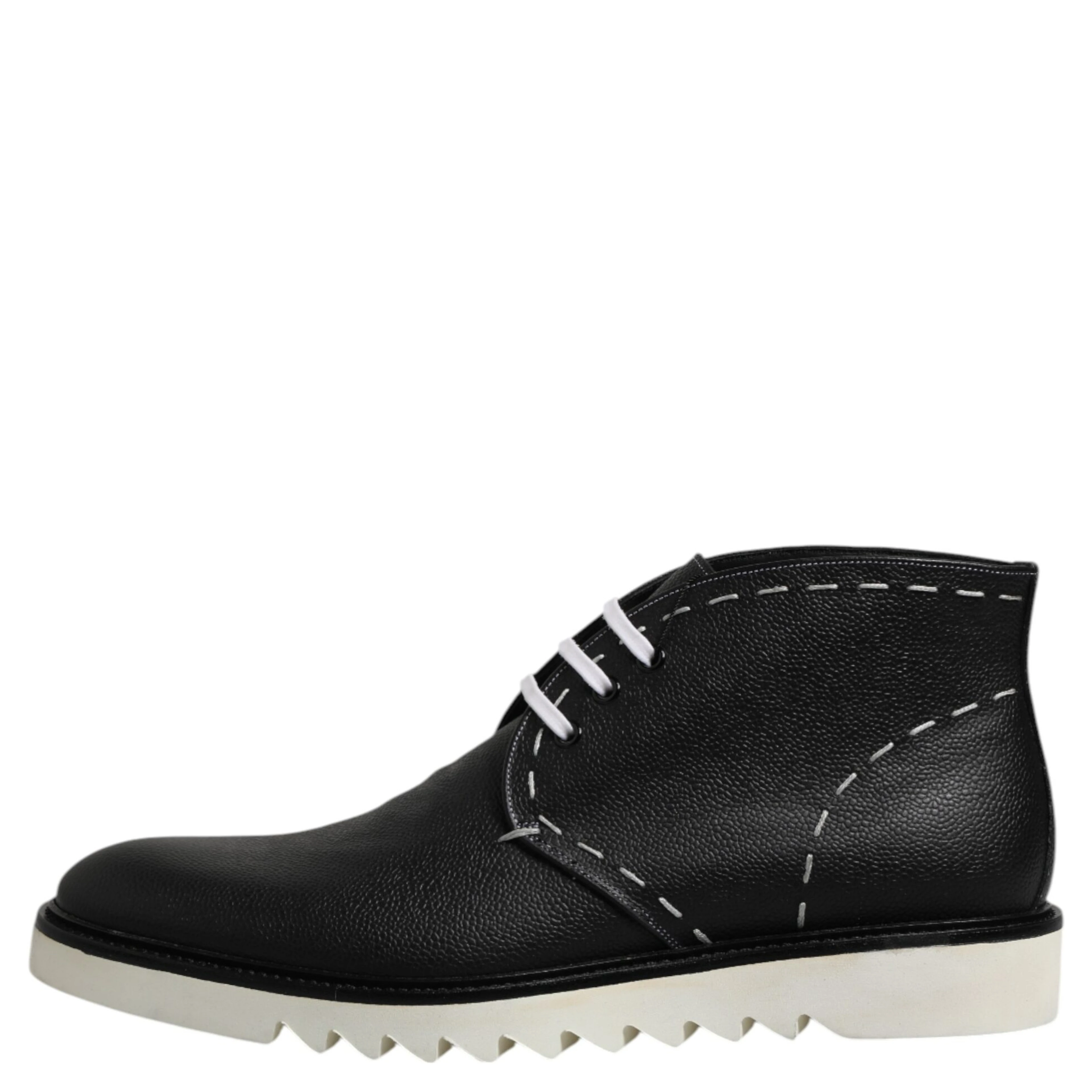 Black White Leather Ankle Boots Shoes