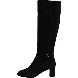 Black Suede Leather Knee High Boots Shoes