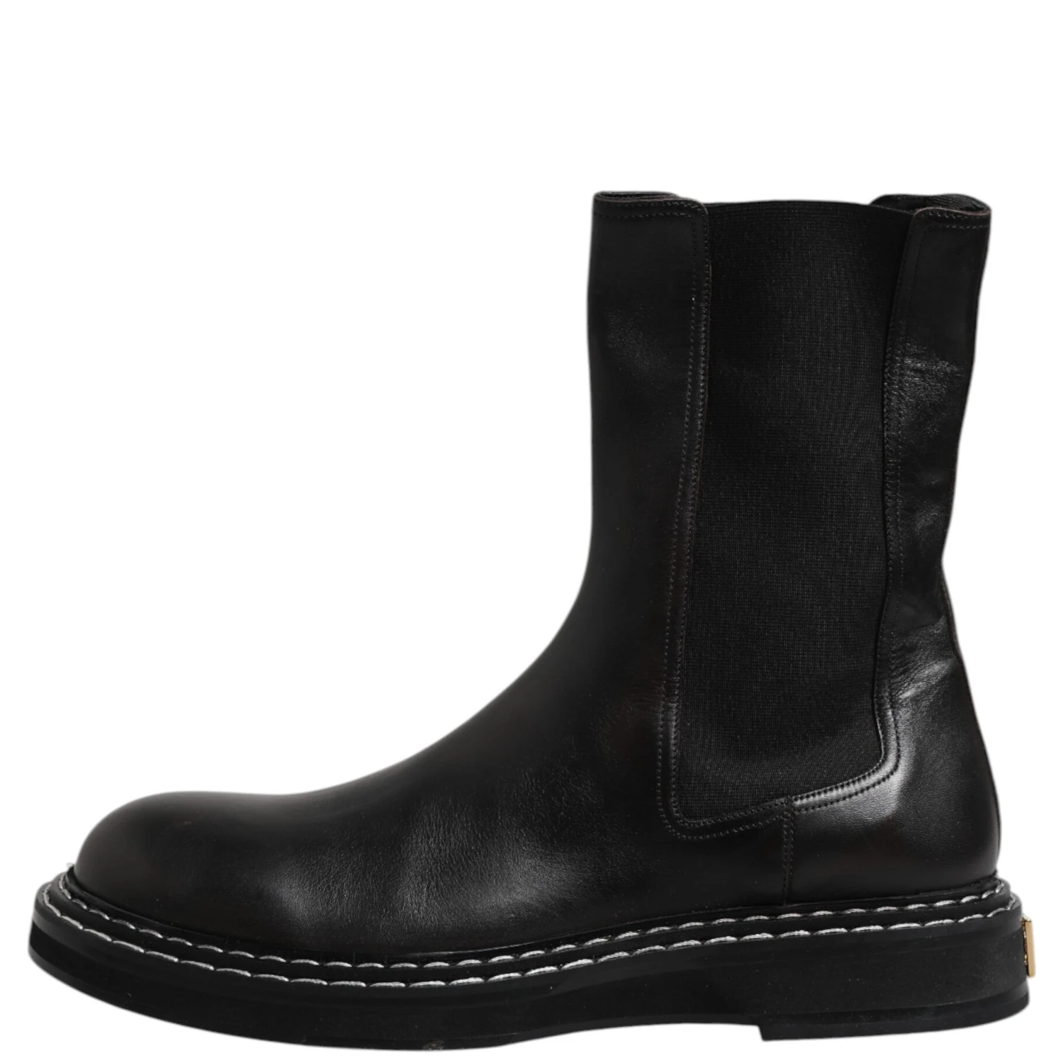 Black Leather Mid Calf Boots Flats Shoes