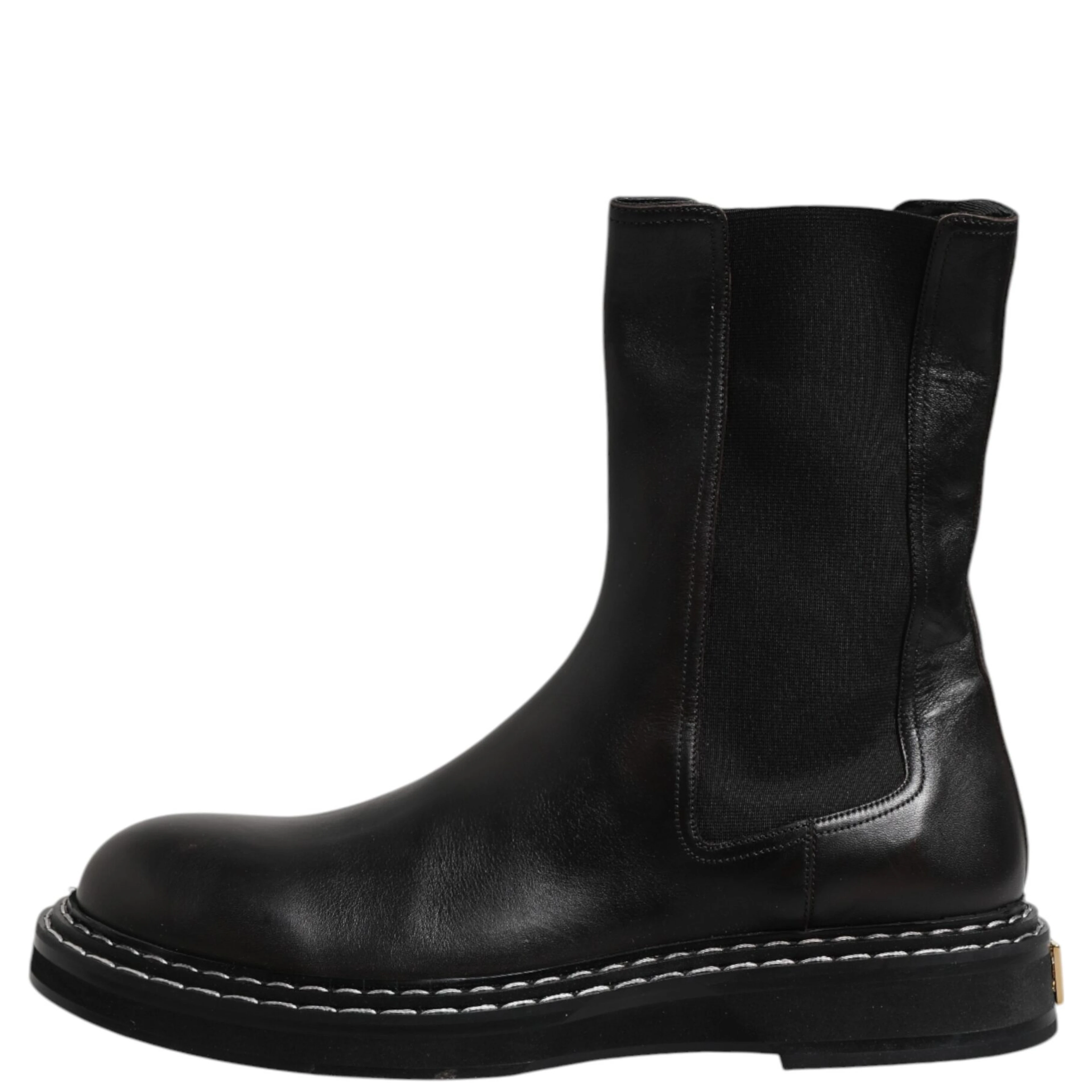 Black Leather Mid Calf Boots Flats Shoes