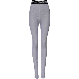 Gray Nylon DG Logo Mid Waisted Leggings Pants