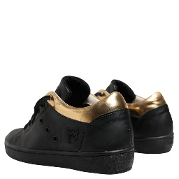 Black Gold Lace Up Low Top Women Sneakers Shoes
