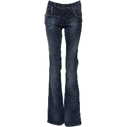 Blue Cotton Mid Waist Wide Leg Denim Jeans