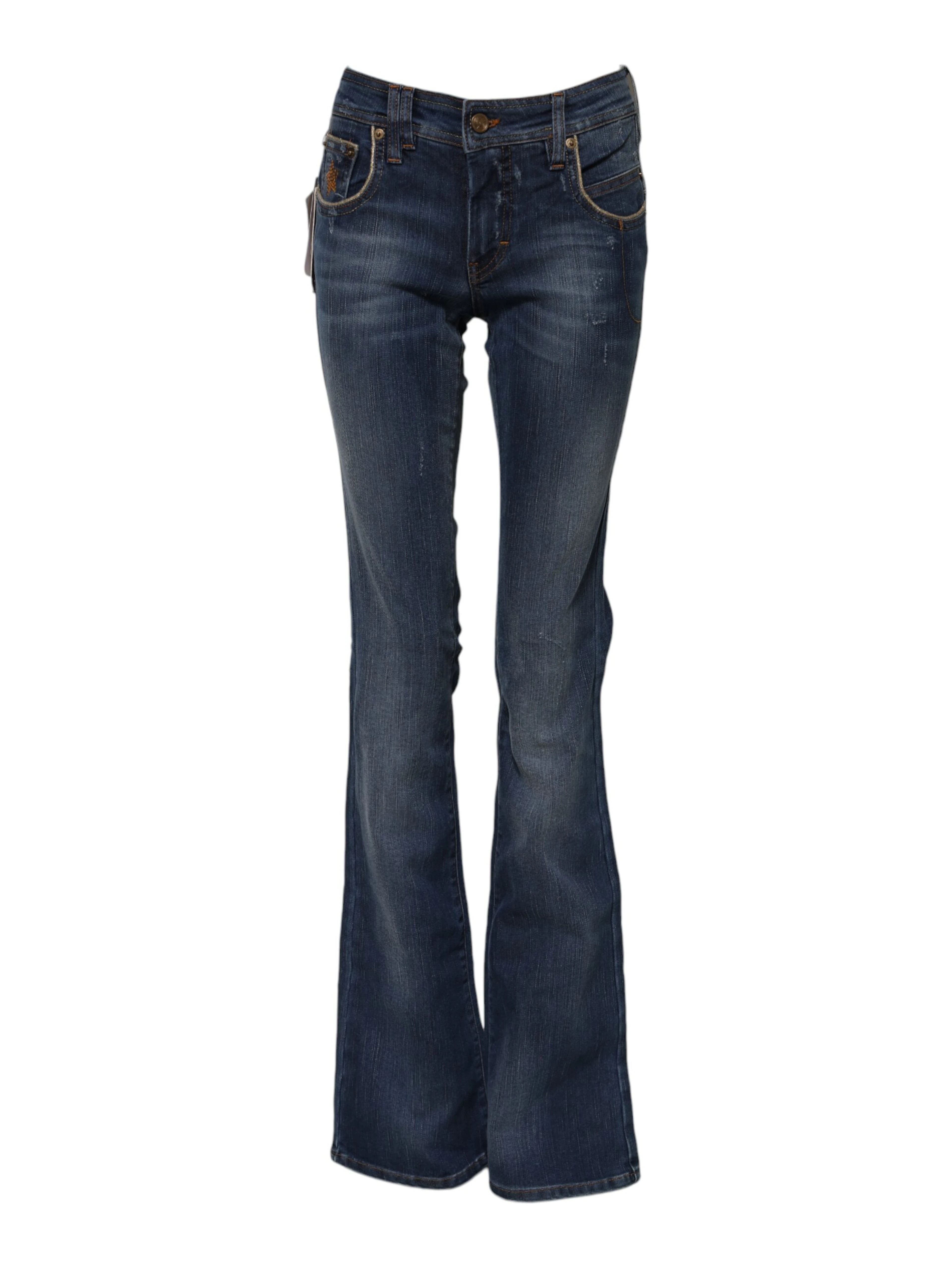 Blue Cotton Mid Waist Wide Leg Denim Jeans