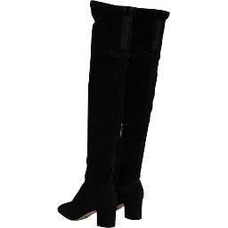 Black Suede Leather Knee High Boots Shoes