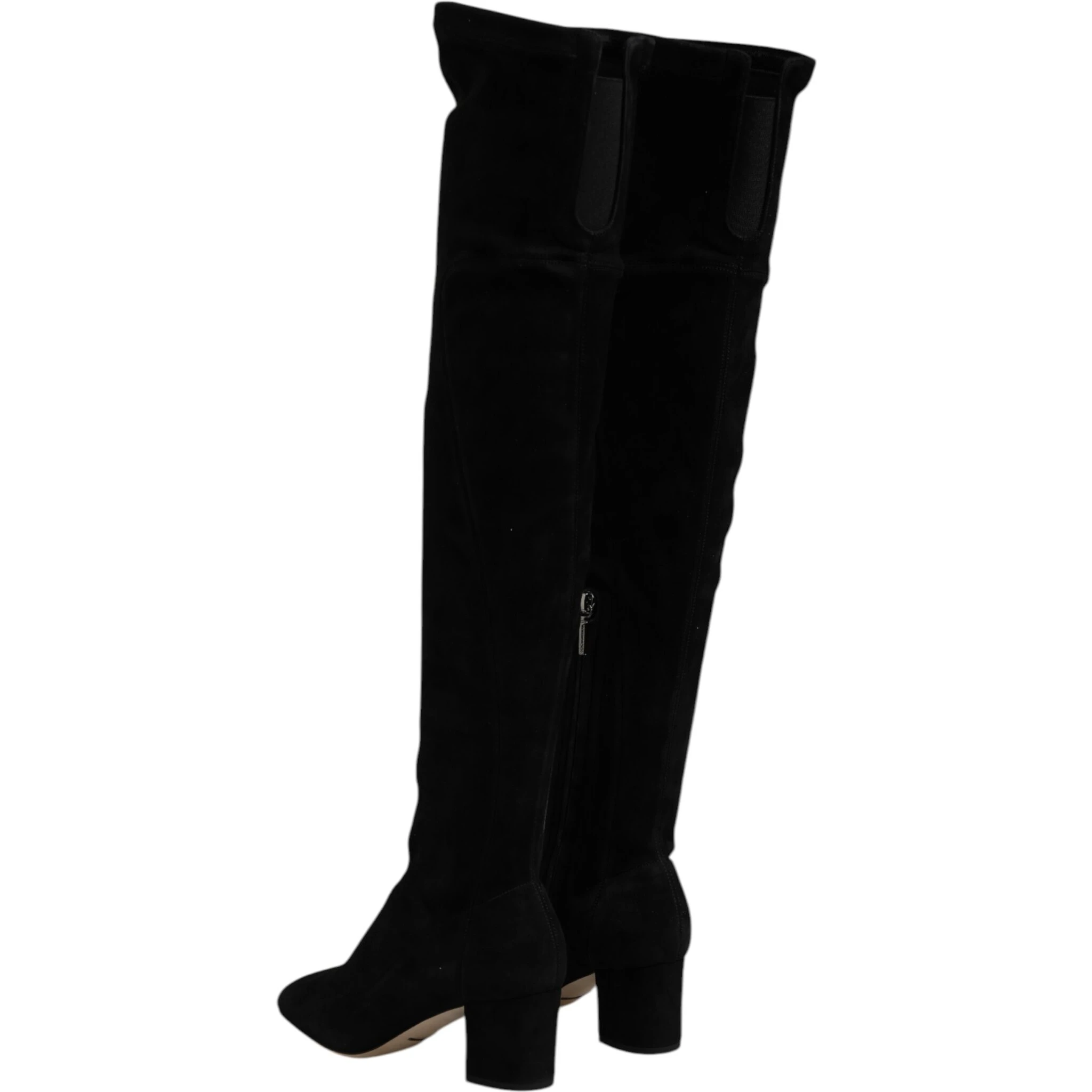 Black Suede Leather Knee High Boots Shoes