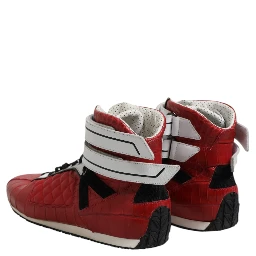 Red Quilted Leather Lace Up Sneakers Shoes