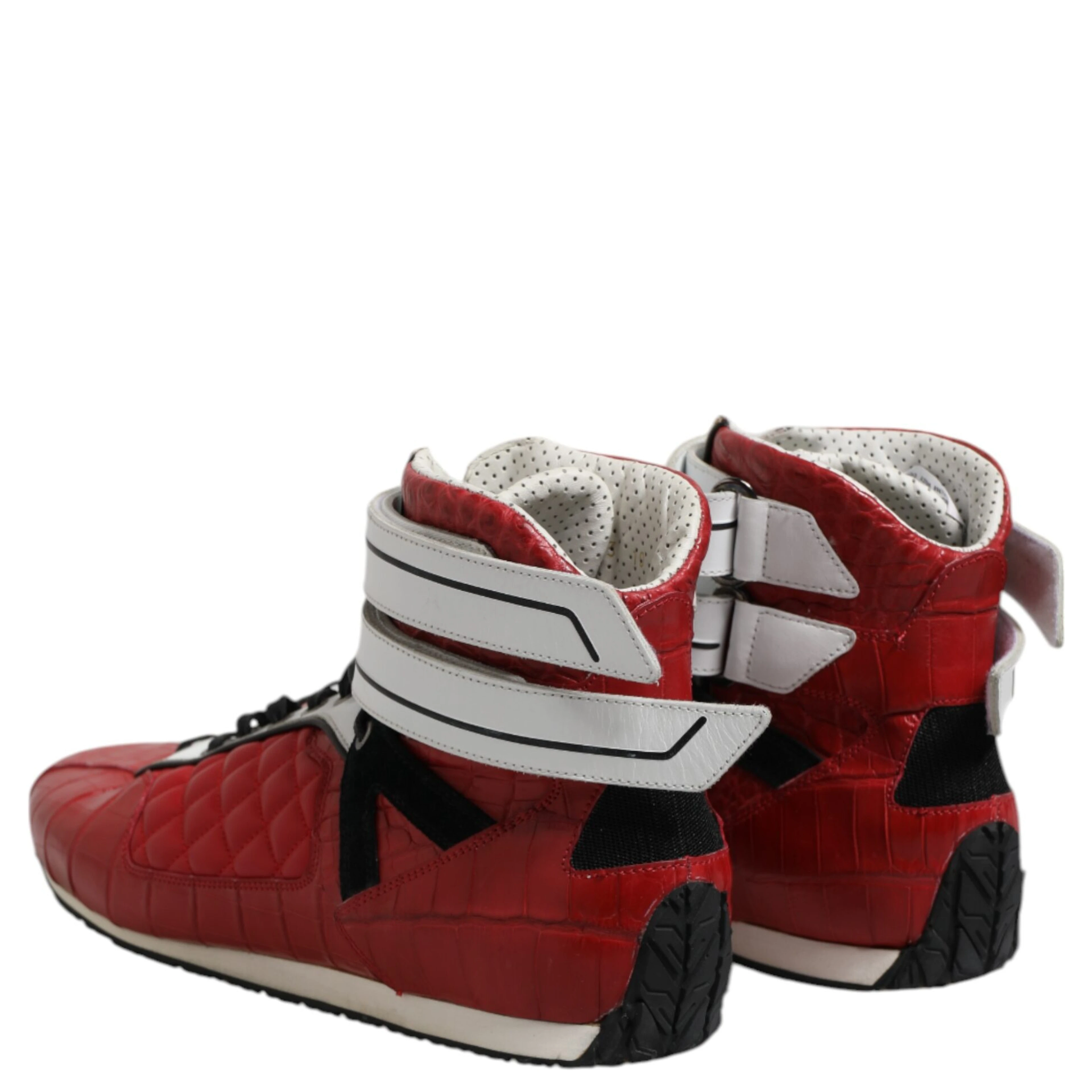 Red Quilted Leather Lace Up Sneakers Shoes