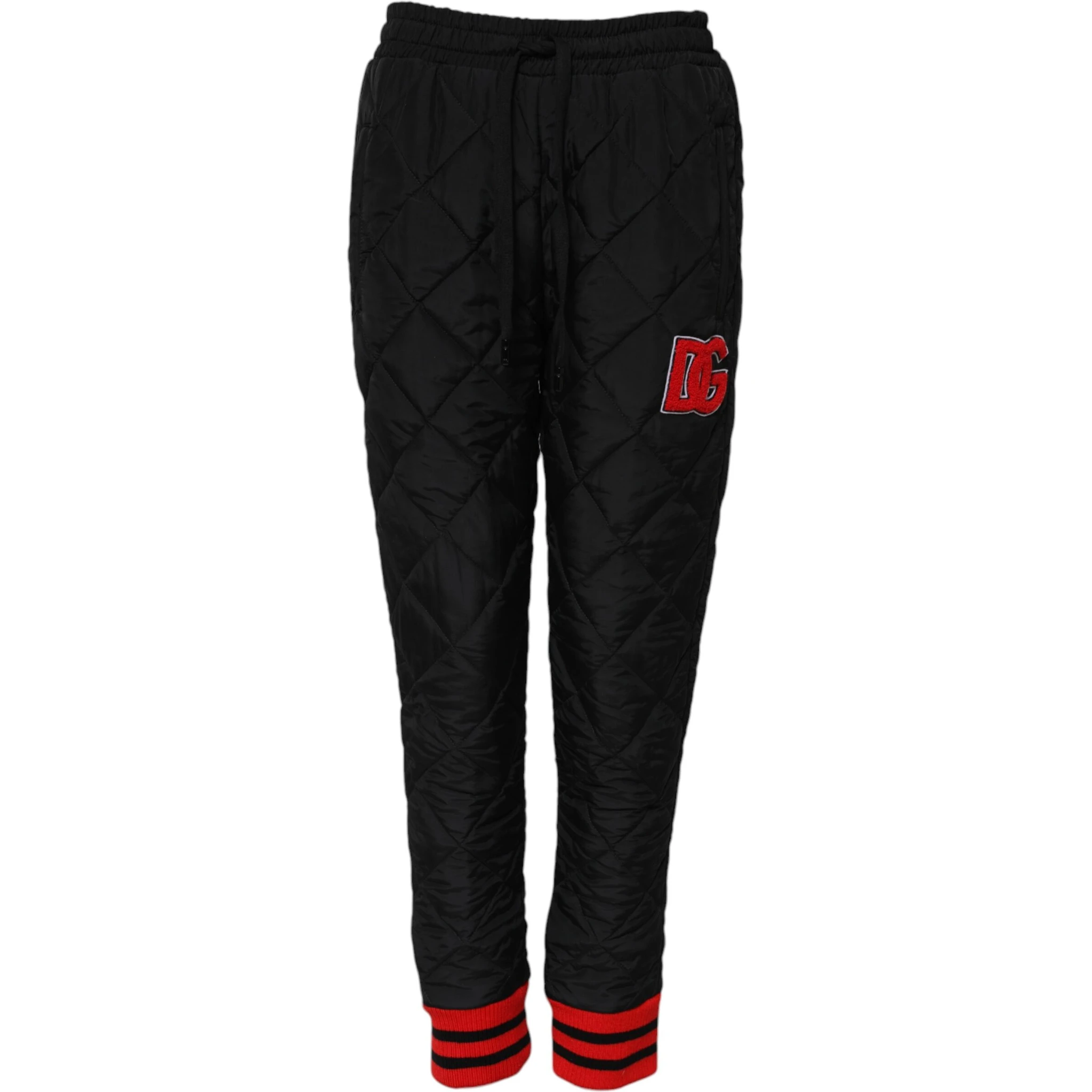 Black Quilted Mid Waist Jogger Pants