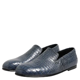 Blue Exotic Leather Slip On Loafers Men Dress Shoes