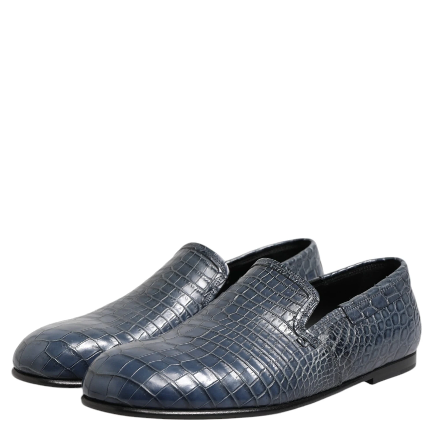 Blue Exotic Leather Slip On Loafers Men Dress Shoes