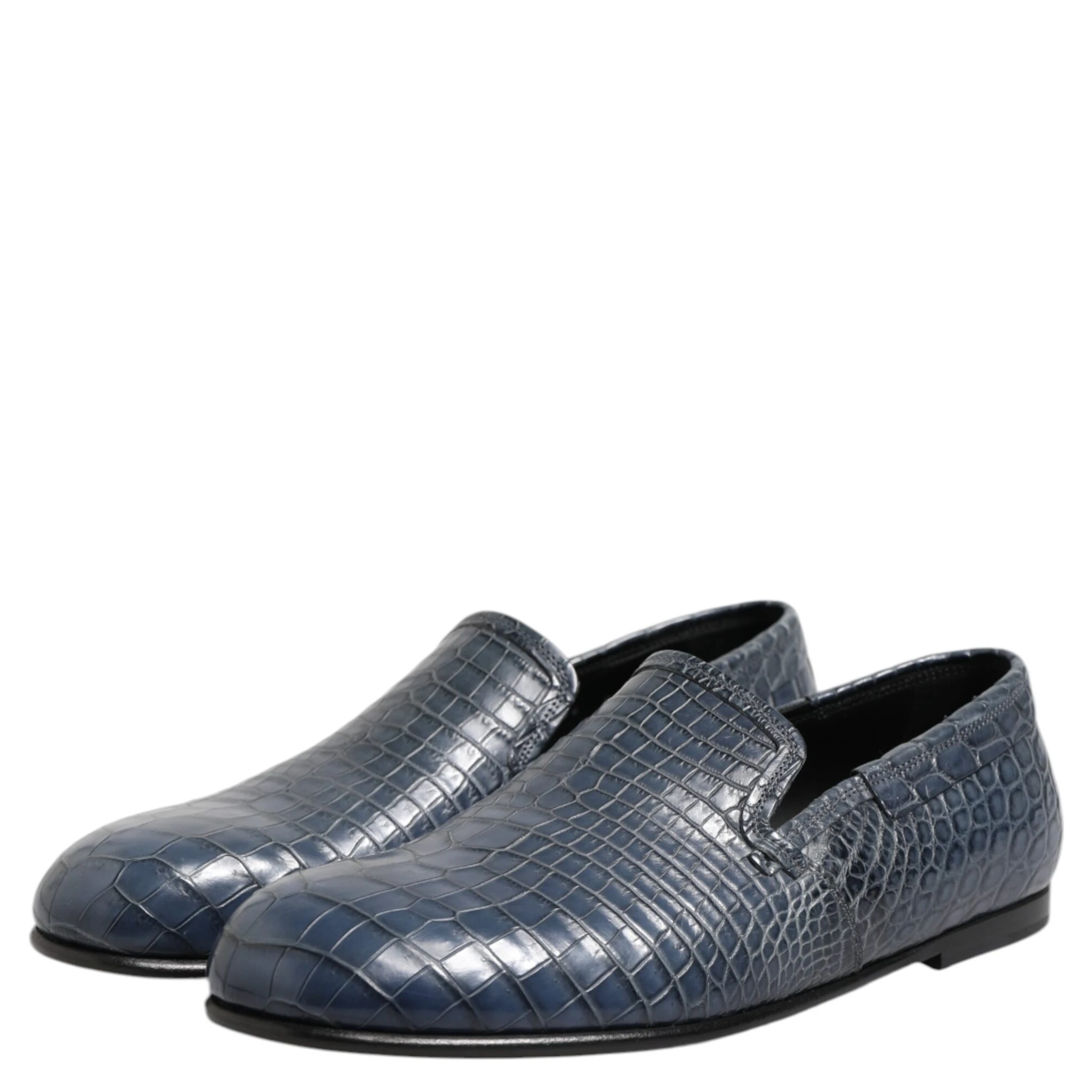 Blue Exotic Leather Slip On Loafers Men Dress Shoes