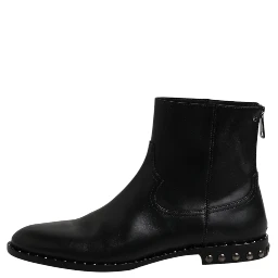 Black Leather Logo Ankle Boots Studded Shoes