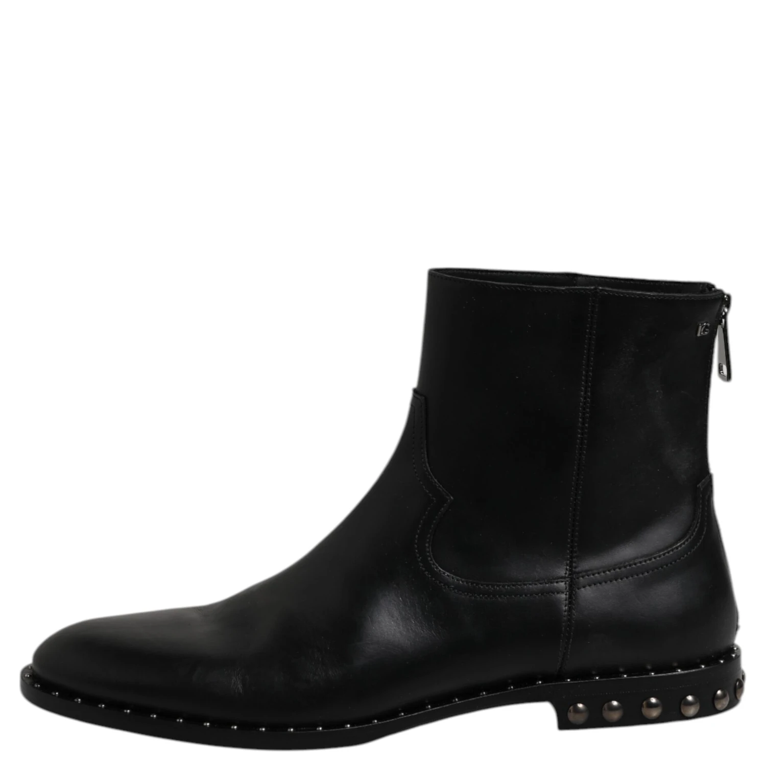 Black Leather Logo Ankle Boots Studded Shoes