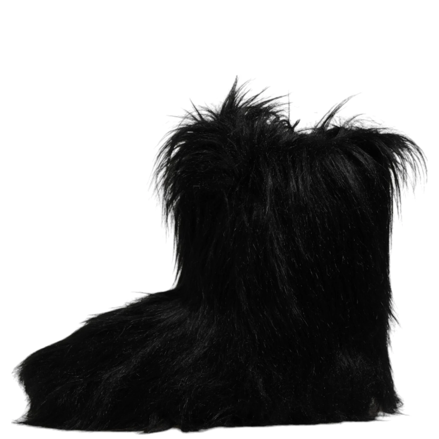 Black Faux Fur Mid Calf Boots Shoes