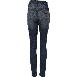 Blue Washed Cotton High Waisted Denim Jeans