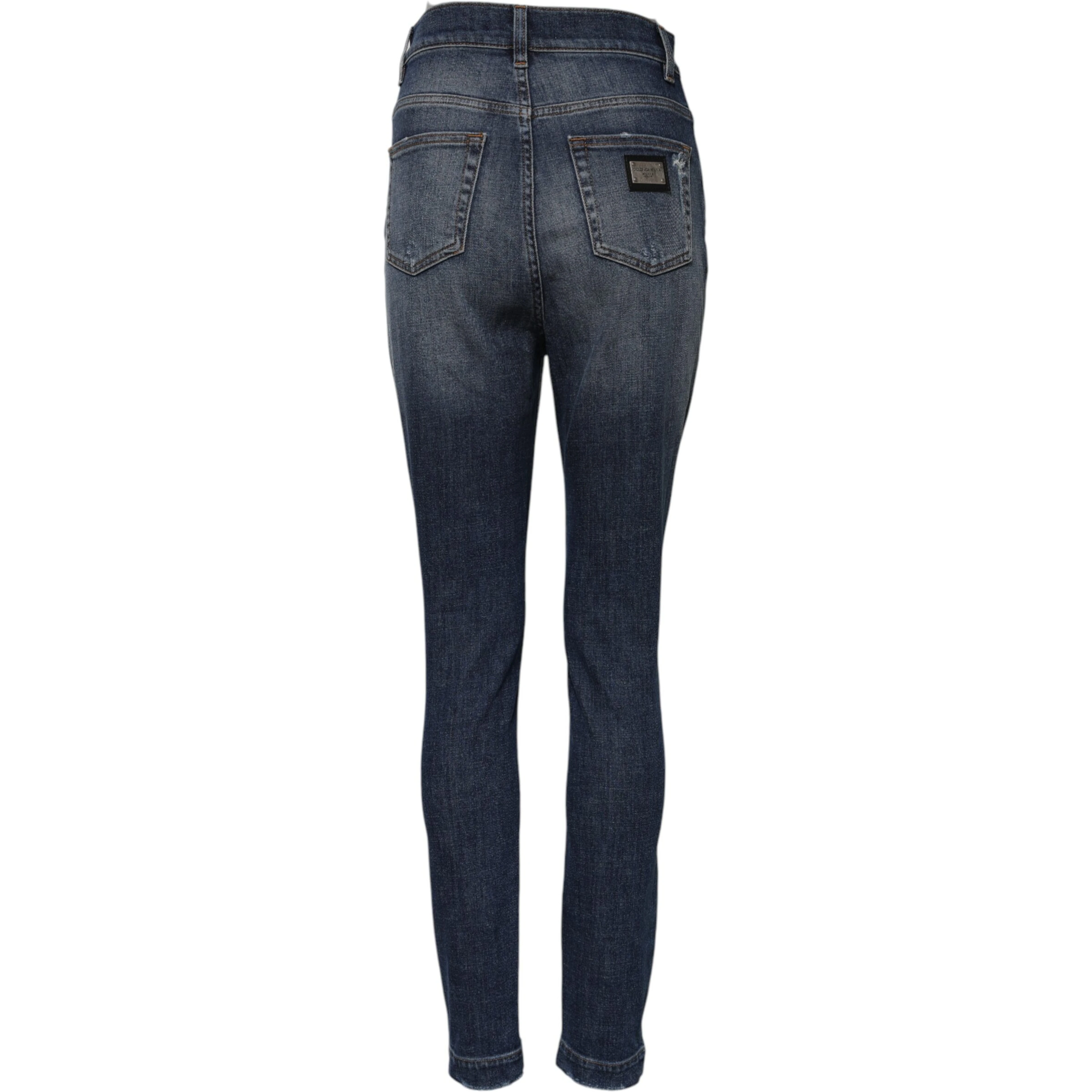 Blue Washed Cotton High Waisted Denim Jeans