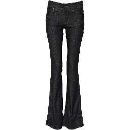 Blue Mid Waist Cotton Wide Leg Denim Jeans