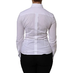 White Cotton Collared Long Sleeves Top Shirt