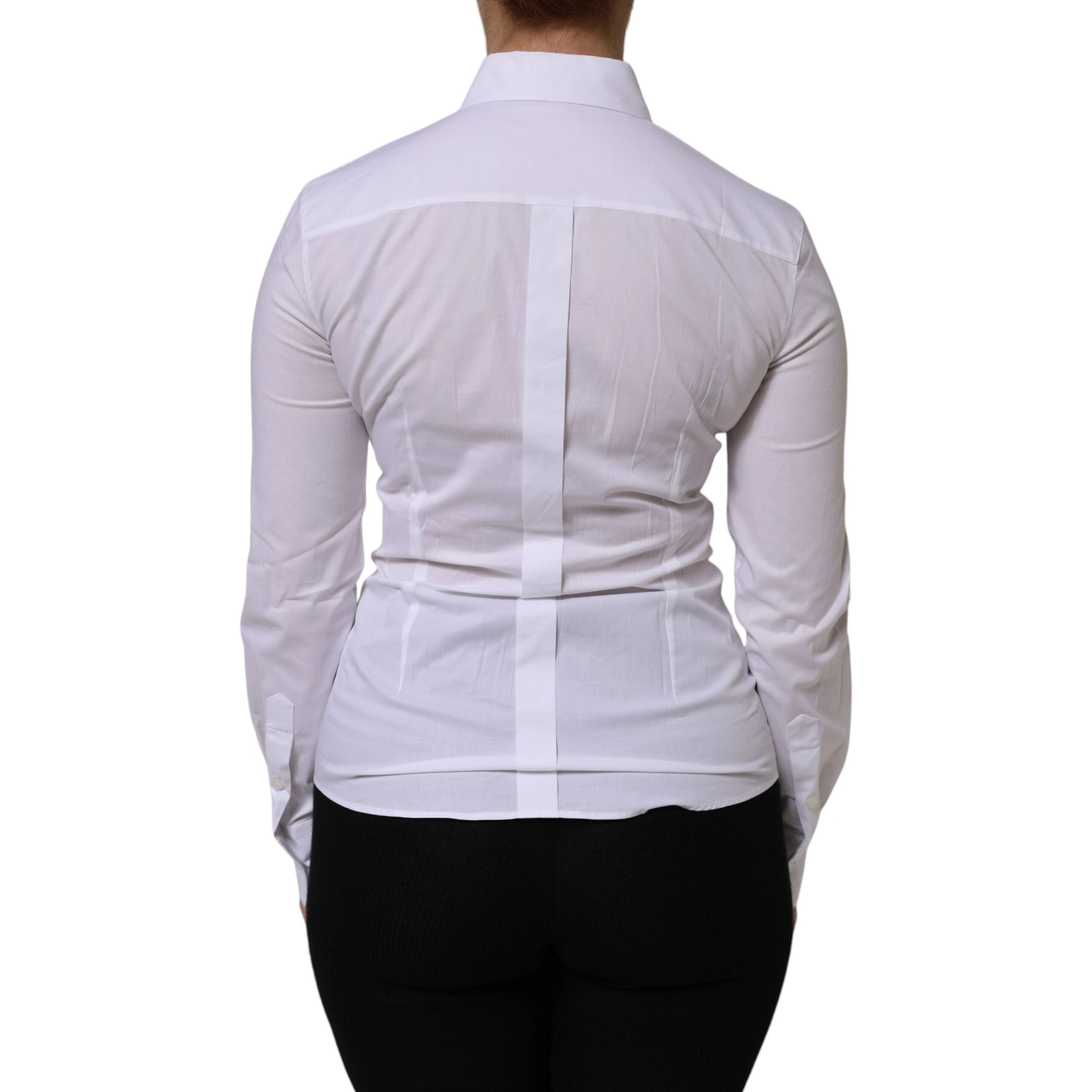White Cotton Collared Long Sleeves Top Shirt