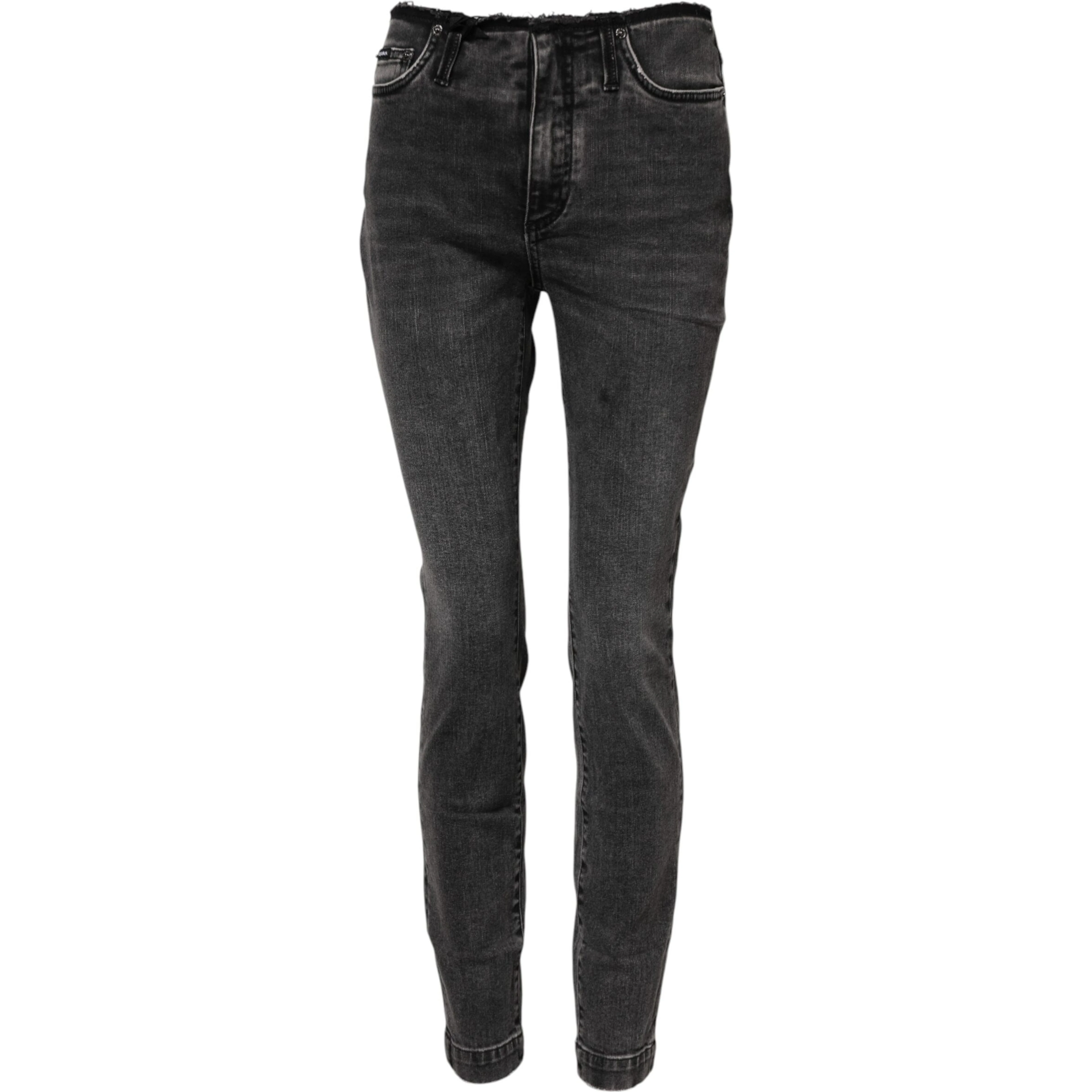Gray Skinny Cotton Mid Waisted Denim Jeans