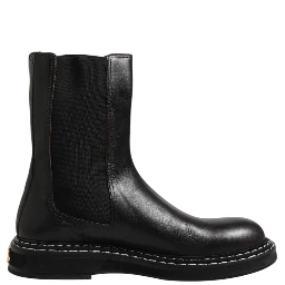 Black Leather Mid Calf Boots Flats Shoes