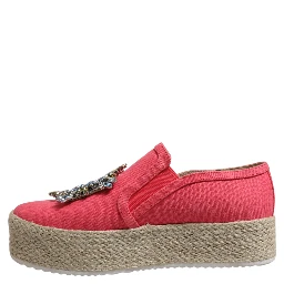 Pink Canvas Crystal Embellished Slip On Shoes