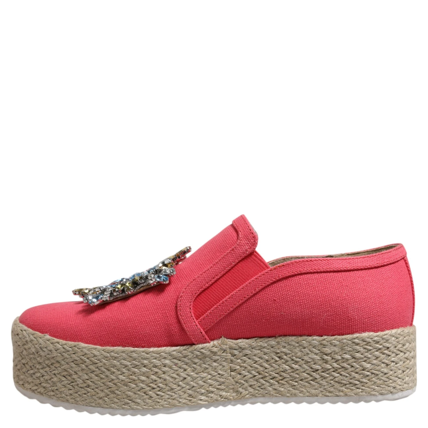 Pink Canvas Crystal Embellished Slip On Shoes