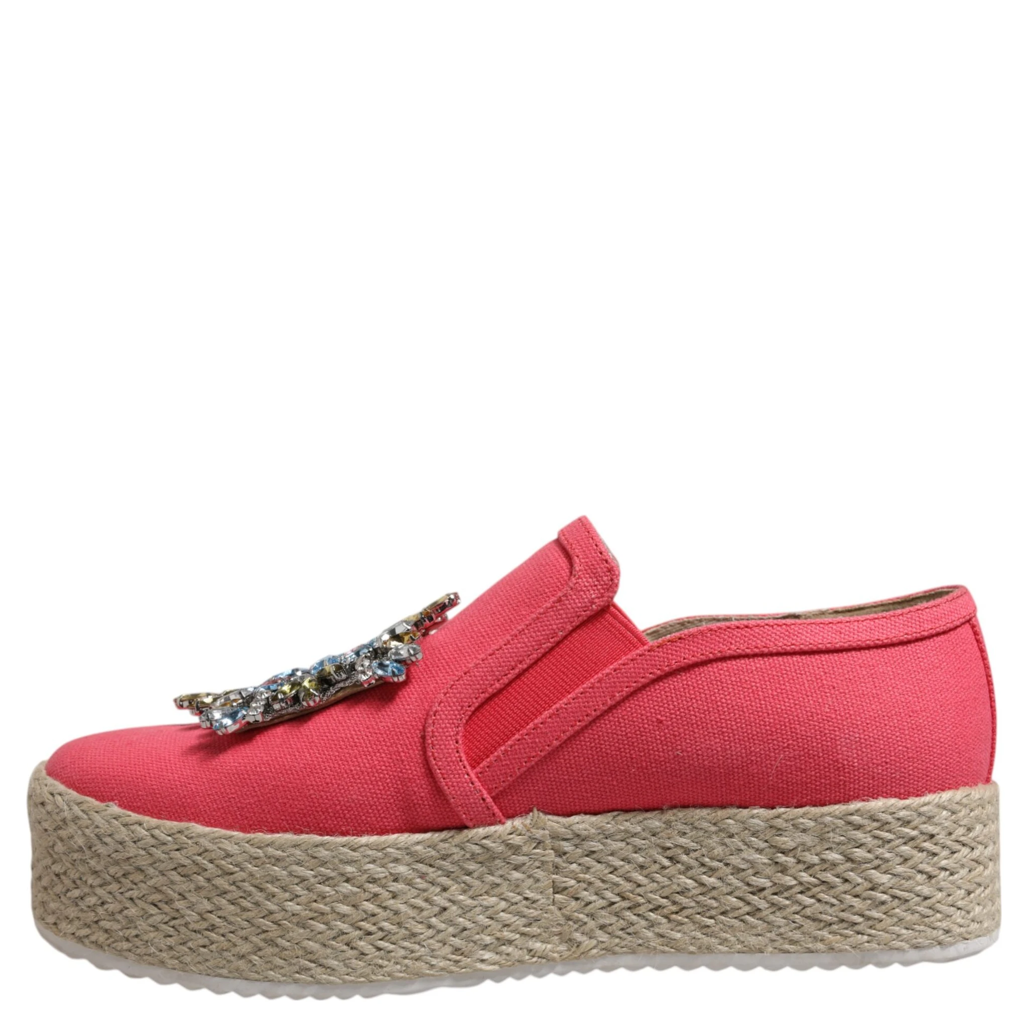 Pink Canvas Crystal Embellished Slip On Shoes