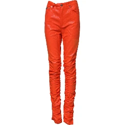 Orange Cotton High Waisted Denim Jeans