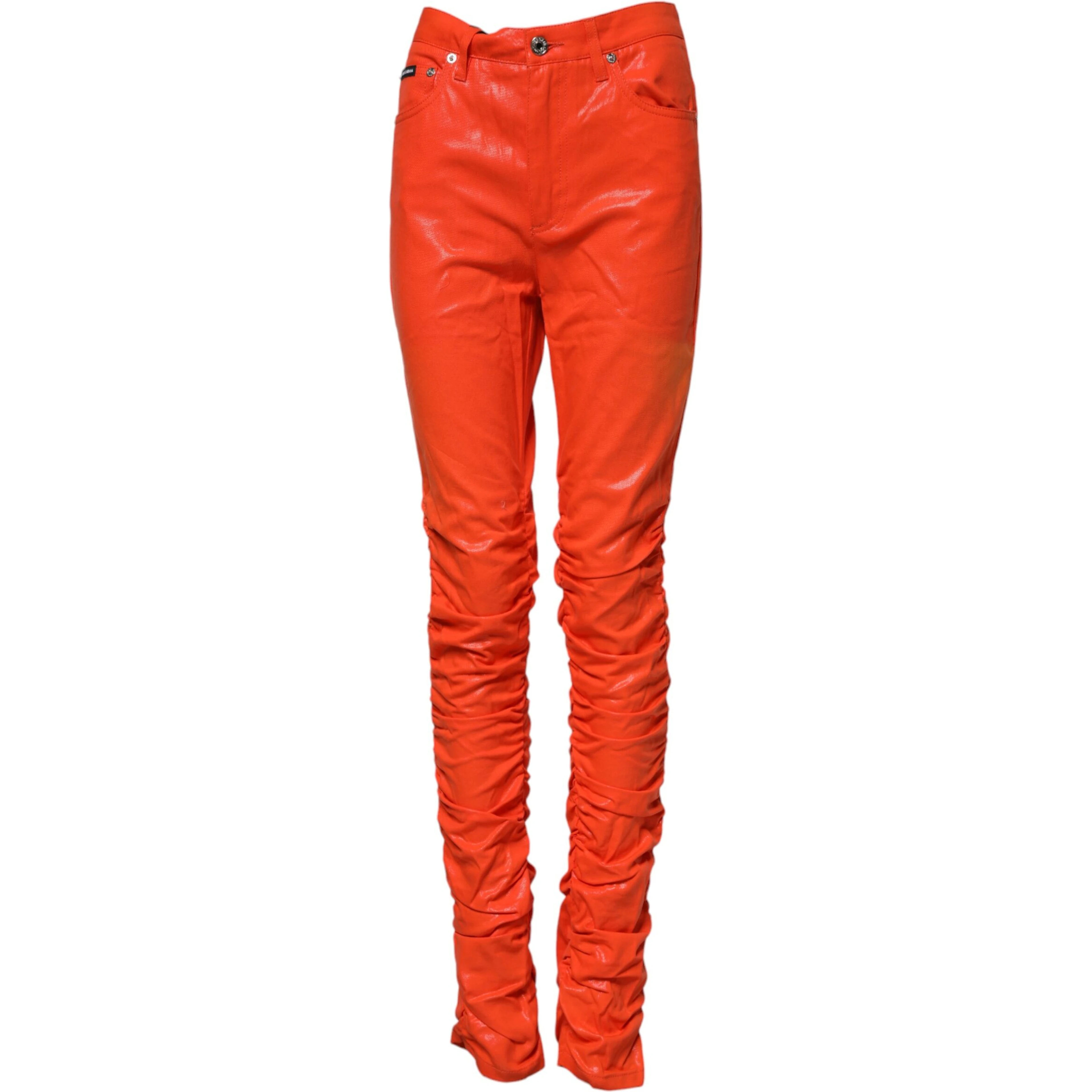Orange Cotton High Waisted Denim Jeans