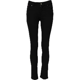 Black Skinny Cotton Mid Waisted Denim Jeans