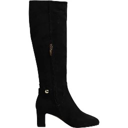 Black Suede Leather Knee High Boots Shoes