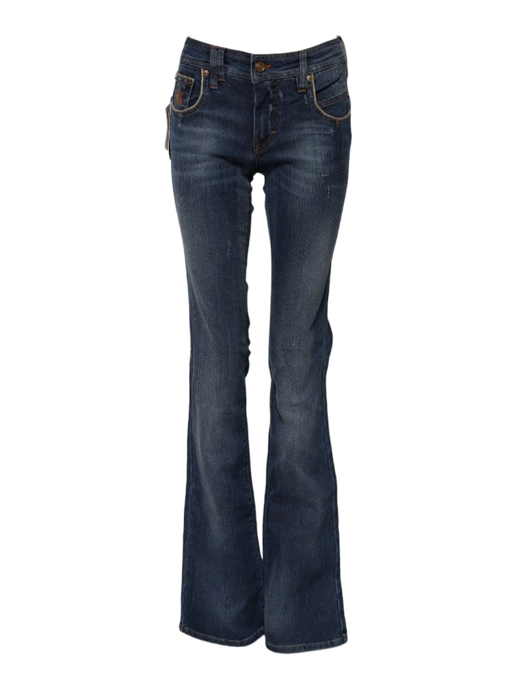 Blue Cotton Mid Waist Wide Leg Denim Jeans alternative
