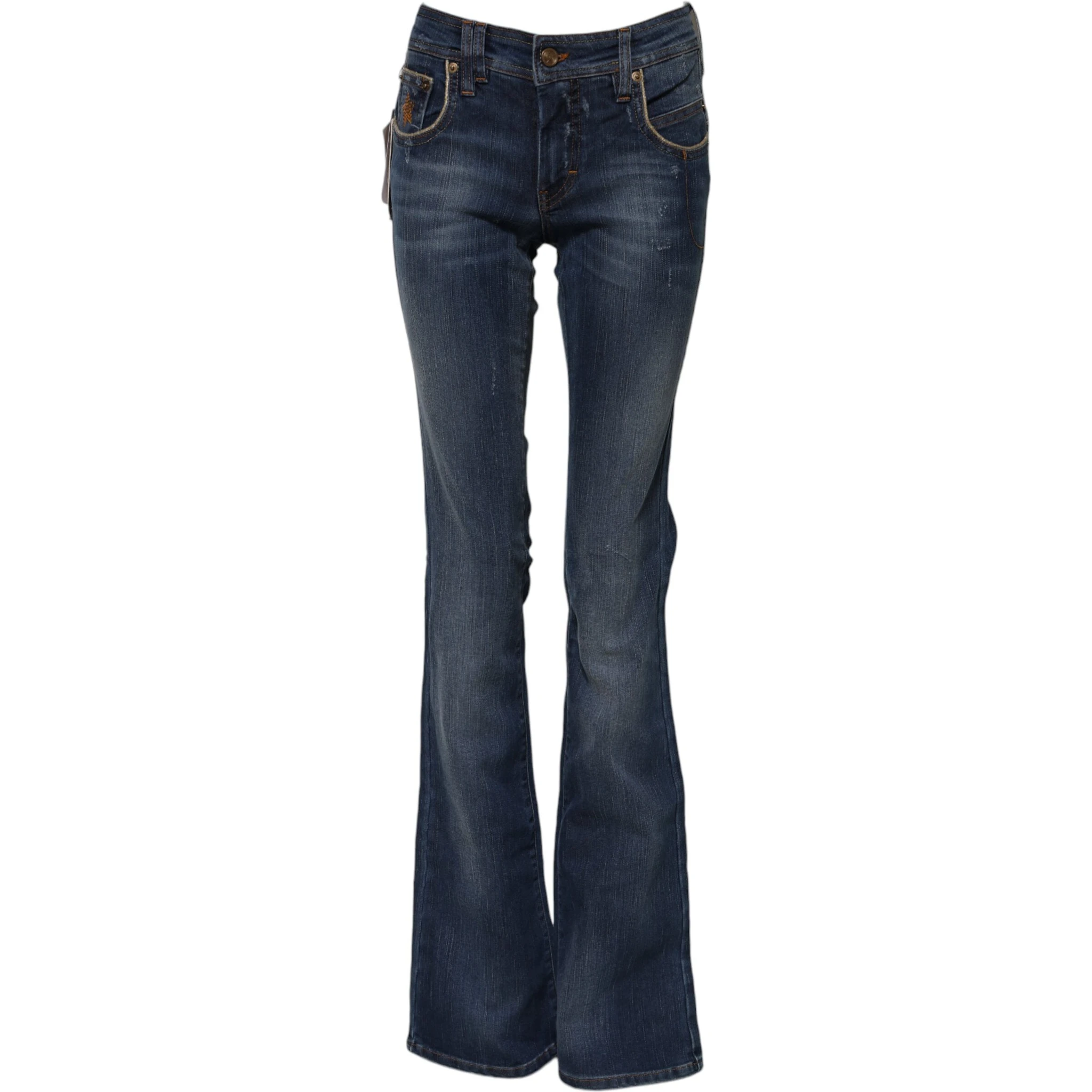 Blue Cotton Mid Waist Wide Leg Denim Jeans