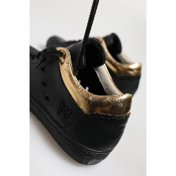 Black Gold Lace Up Low Top Women Sneakers Shoes