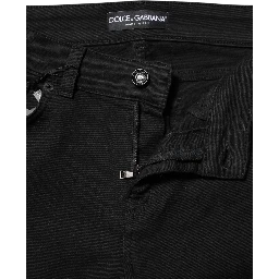 Black Cotton Skinny Mid Waisted Denim Jeans